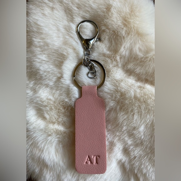 LIGHT PINK Faux Leather Keychain SilverTone Hardware Custom Embossed - Picture 3 of 3
